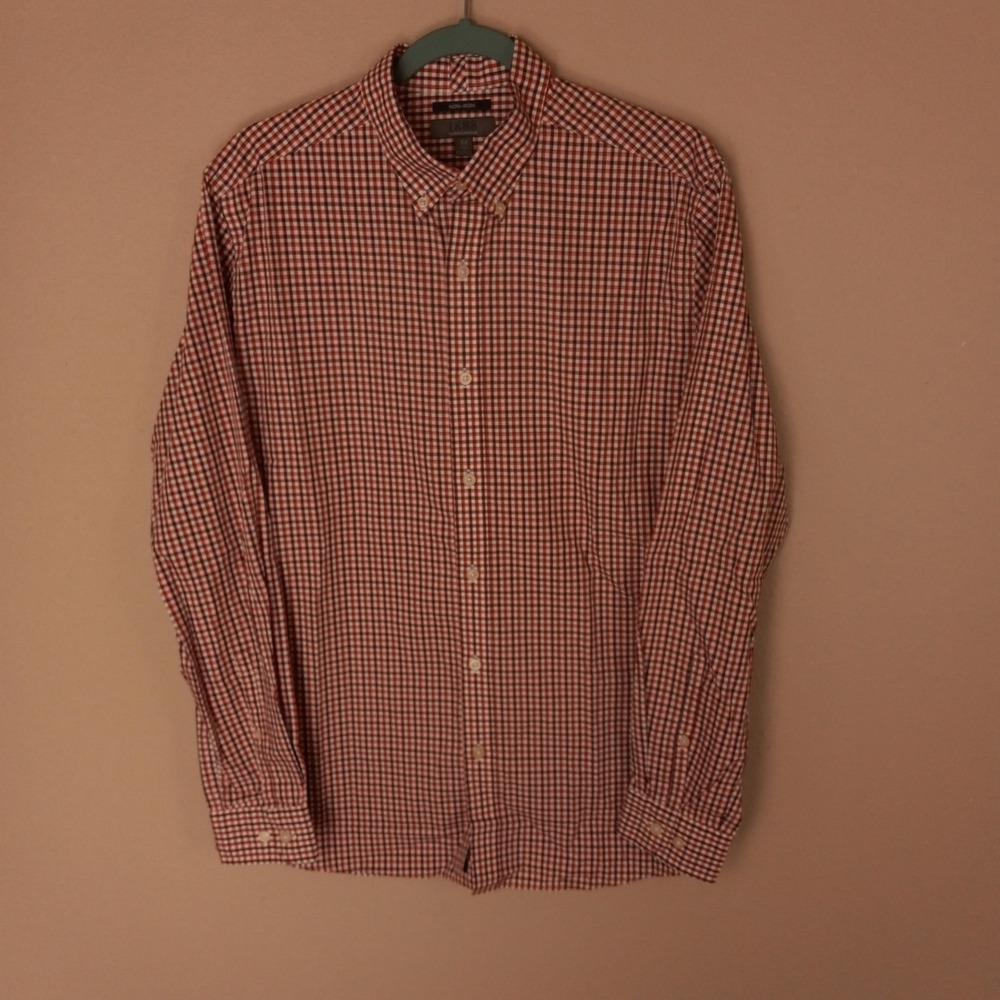 1888 Saddlebred Mens Non-Iron Gingham Check Button Down Shirt Red White Medium
